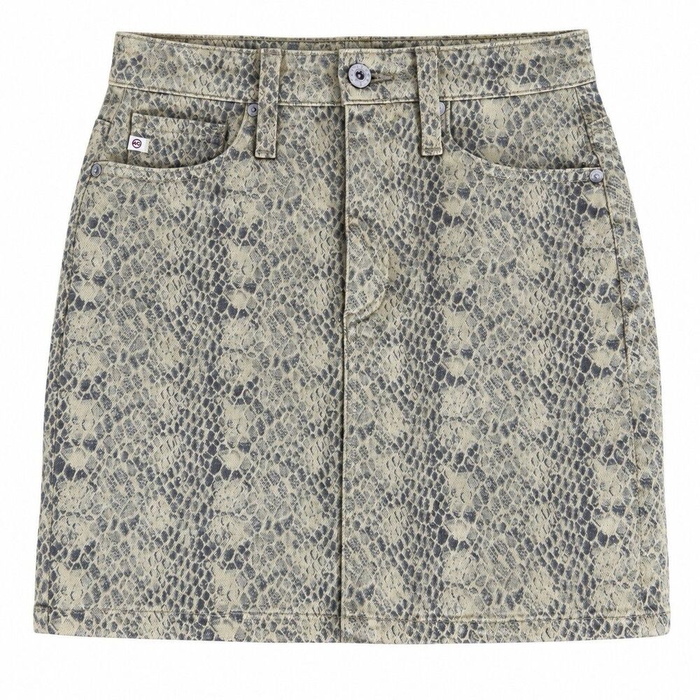 NWT AG Adriano Goldschmied The Vera Mini Skirt Size 26 Snake Print Denim